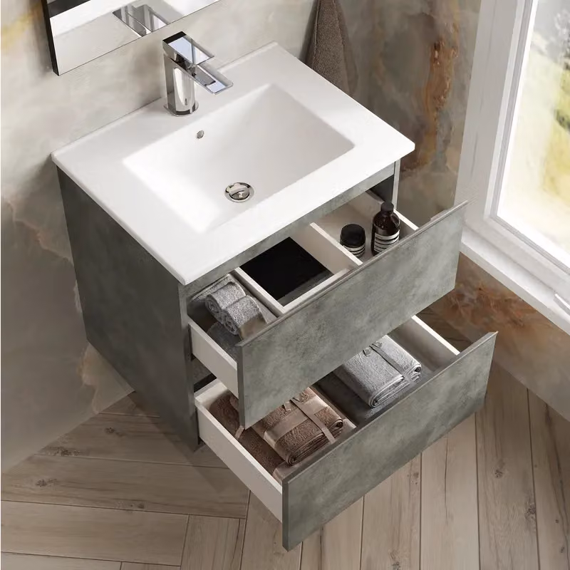 Banyetti Vatilla 600mm Wall Hung Vanity Unit with Lira Basin in Cemento Grey – 3