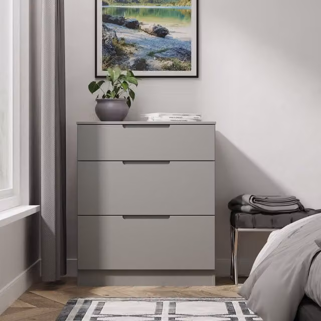 2 U Lucca Ready Assembled 3 Drawer Deep Chest in Dark Grey – 1