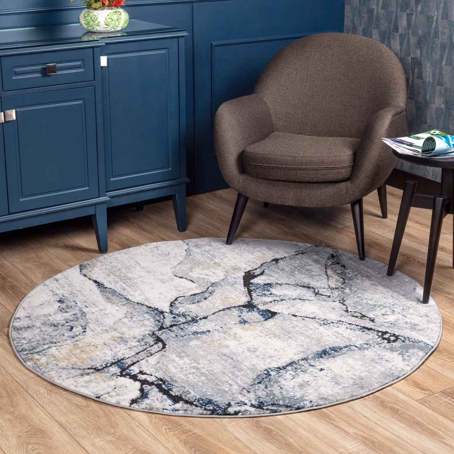 Livabliss Jolie Modern Abstract Marble Rug in Grey, Blue and Brown, 200 x 200 cm – 7