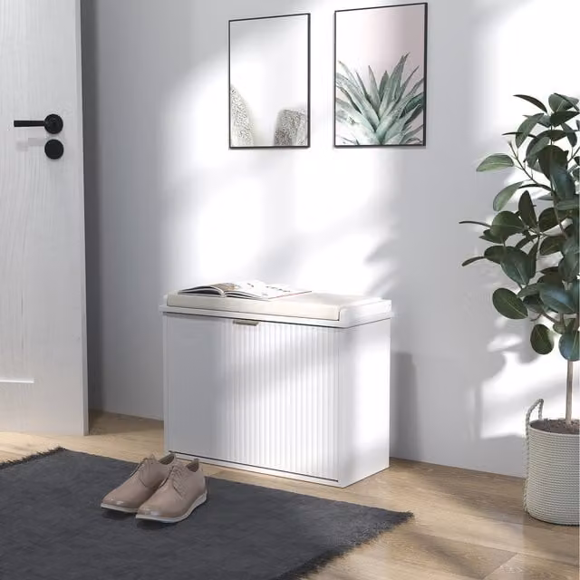 HOMCOM Shoe Bench with Padded Seat and Flip Drawer in White, W: 120 cm, H: 62 cm, D: 40 cm
