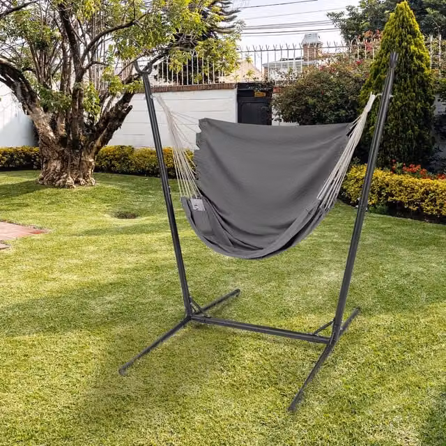 COSTWAY Grey Egg Hammock Chair with Metal Stand for Adults