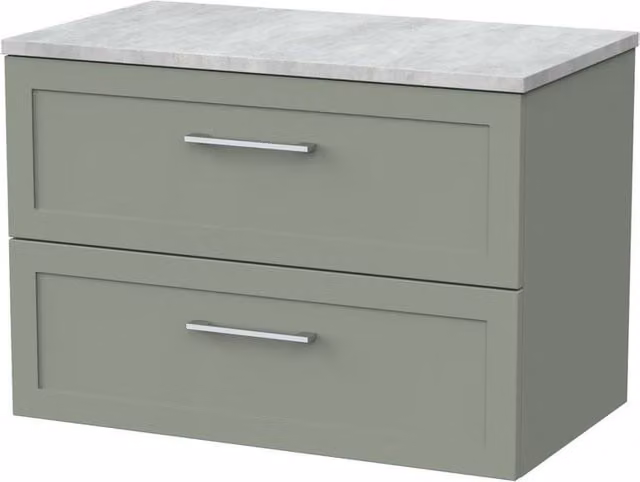 Balterley Stonnall 2 Drawer Wall Mounted Vanity with Bellato Top, Reed Green, Width: 80 cm