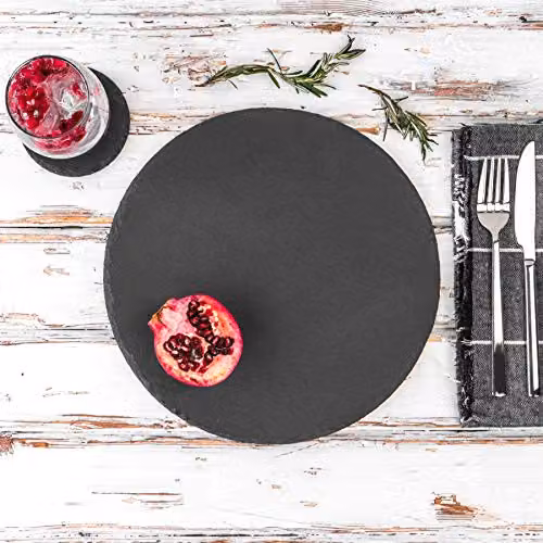 Argon Tableware Set of 6 Round Black Slate Coasters, Diameter: 10 cm – 5