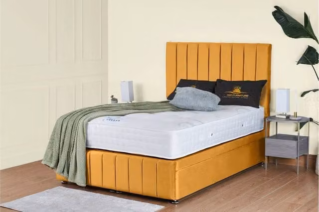 UK Bed Furniture Hamilton Single Ottoman Storage Bed with End Lift and 54 Inch Headboard in Yellow Velvet Fabric, W/D/H: 90 x 190 cm