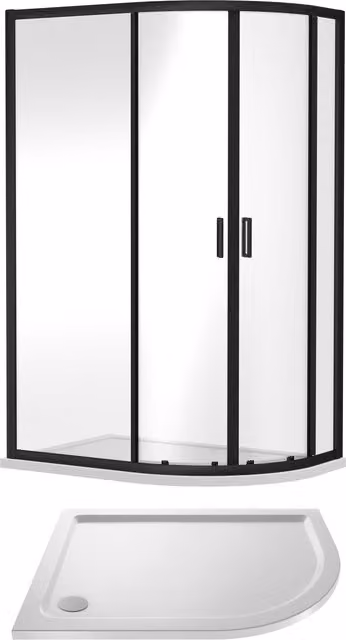 Balterley Ruwa Offset Quad Shower Suite Right Hand with Black Enclosure and Mineral Cast Tray, W: 120 cm, D: 80 cm