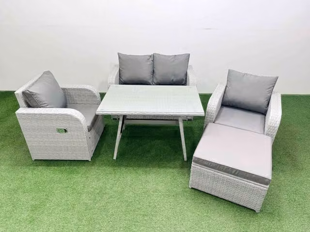Fimous Light Grey PE Wicker Rattan Garden Furniture Set with Reclining Chairs and Sofas