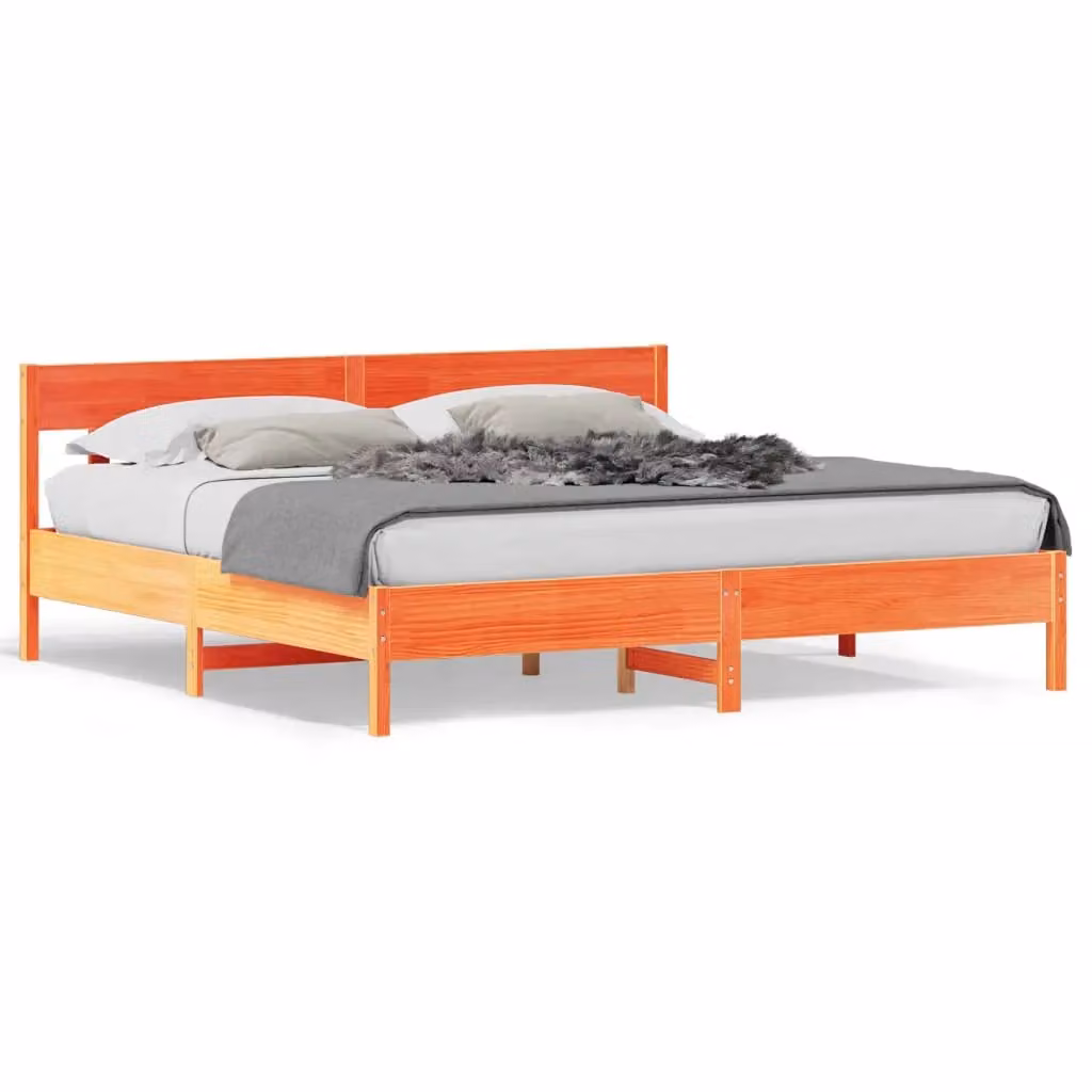 Berkfield Home Waxed Brown Solid Pine Wood Bed Frame, 200 x 200 cm – 2
