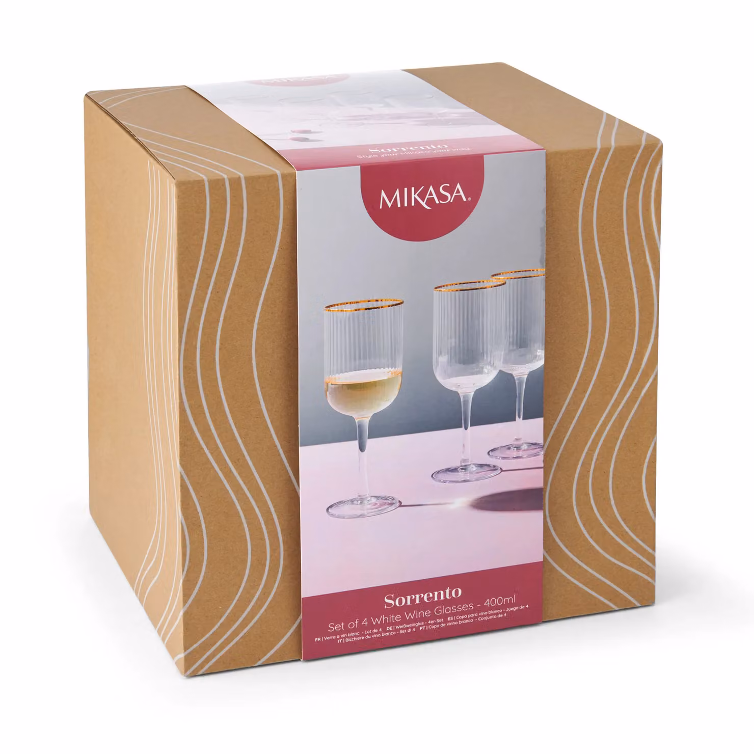 Mikasa Sorrento Ridged Crystal White Wine Glasses, Set of 4, 400ml, Transparent Gold – 6