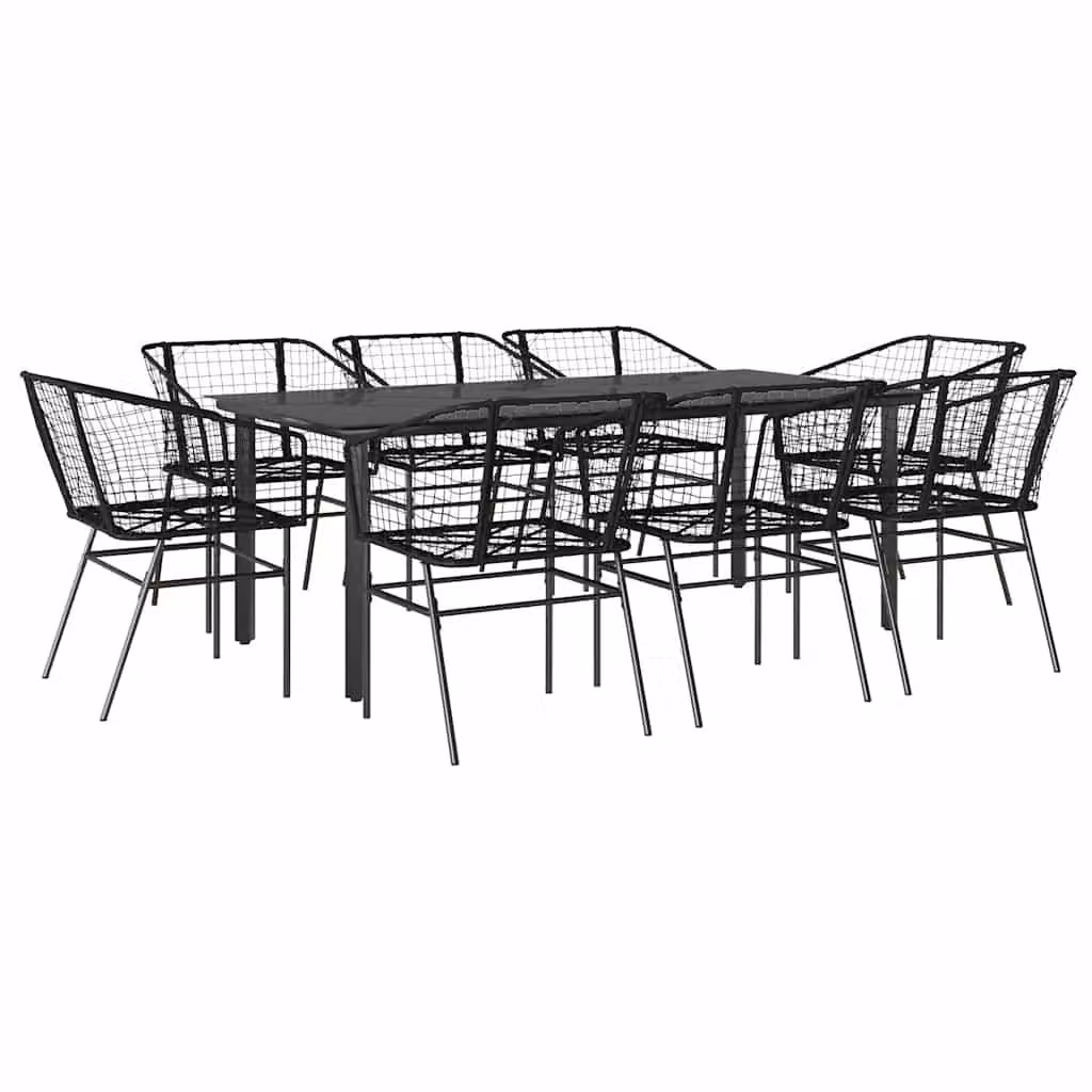 Berkfield Home 9 Piece Black Poly Rattan and Glass Garden Dining Set – 2
