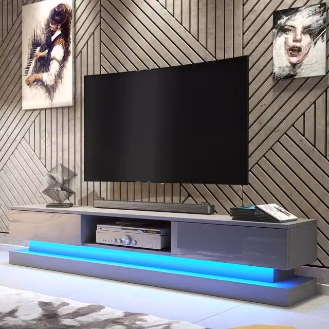 Mex Furniture LTD Bloom TV Unit in Dark Grey with Glossy Doors and LED Lights, W: 180 cm, H: 36 cm, D: 35 cm
