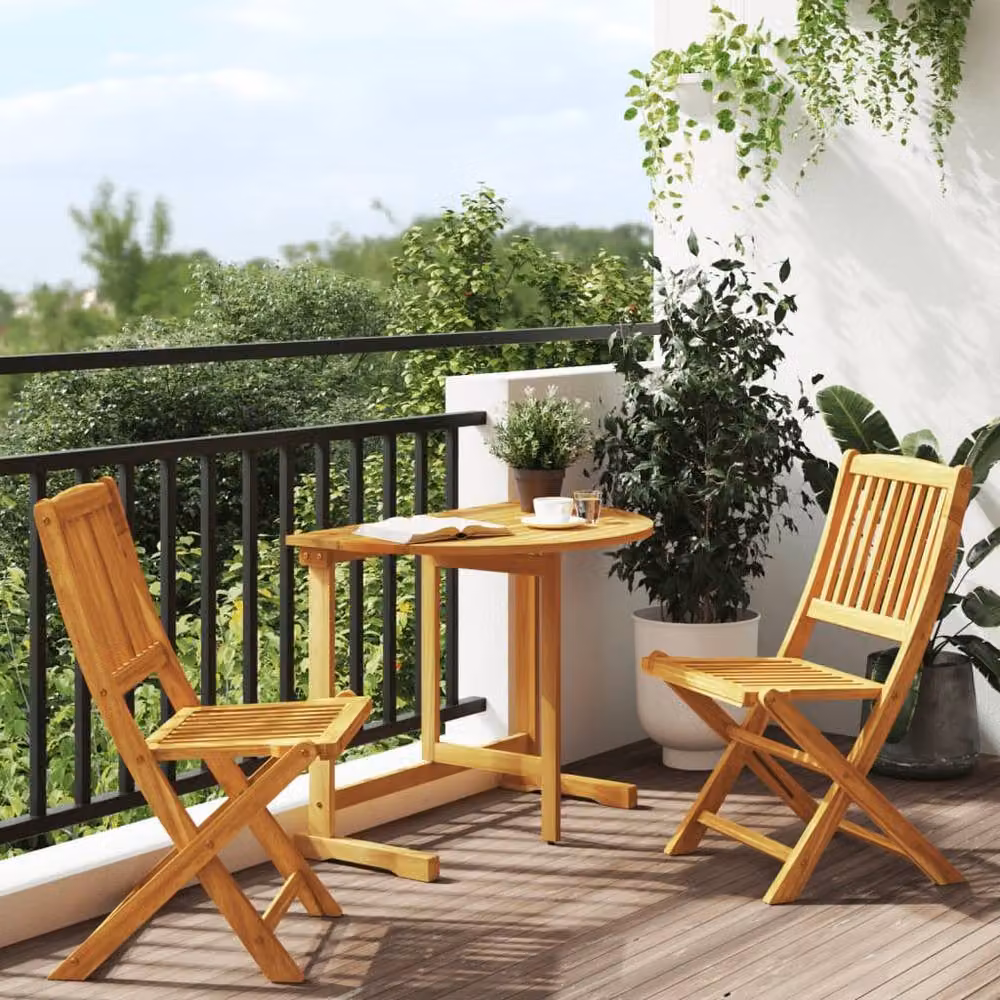 Berkfield Home 3 Piece Folding Garden Dining Set in Brown Oiled Acacia Wood – 2