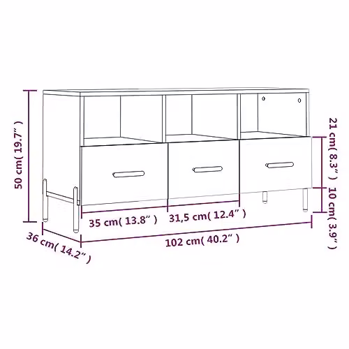 vidaXL Modern TV Cabinet in Smoked Oak and Grey, Engineered Wood and Metal Media Unit with Spacious Storage, W/D/H: 102 x 36 x 50 cm – 2