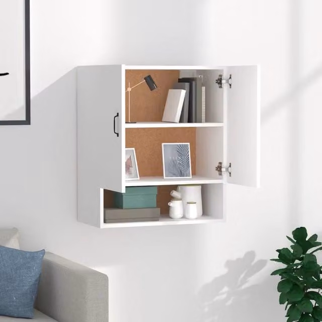 Berkfield Home White Wall Mounted Cabinet with Hinged Doors and Internal Shelves, W/D/H: 60 x 31 x 70 cm