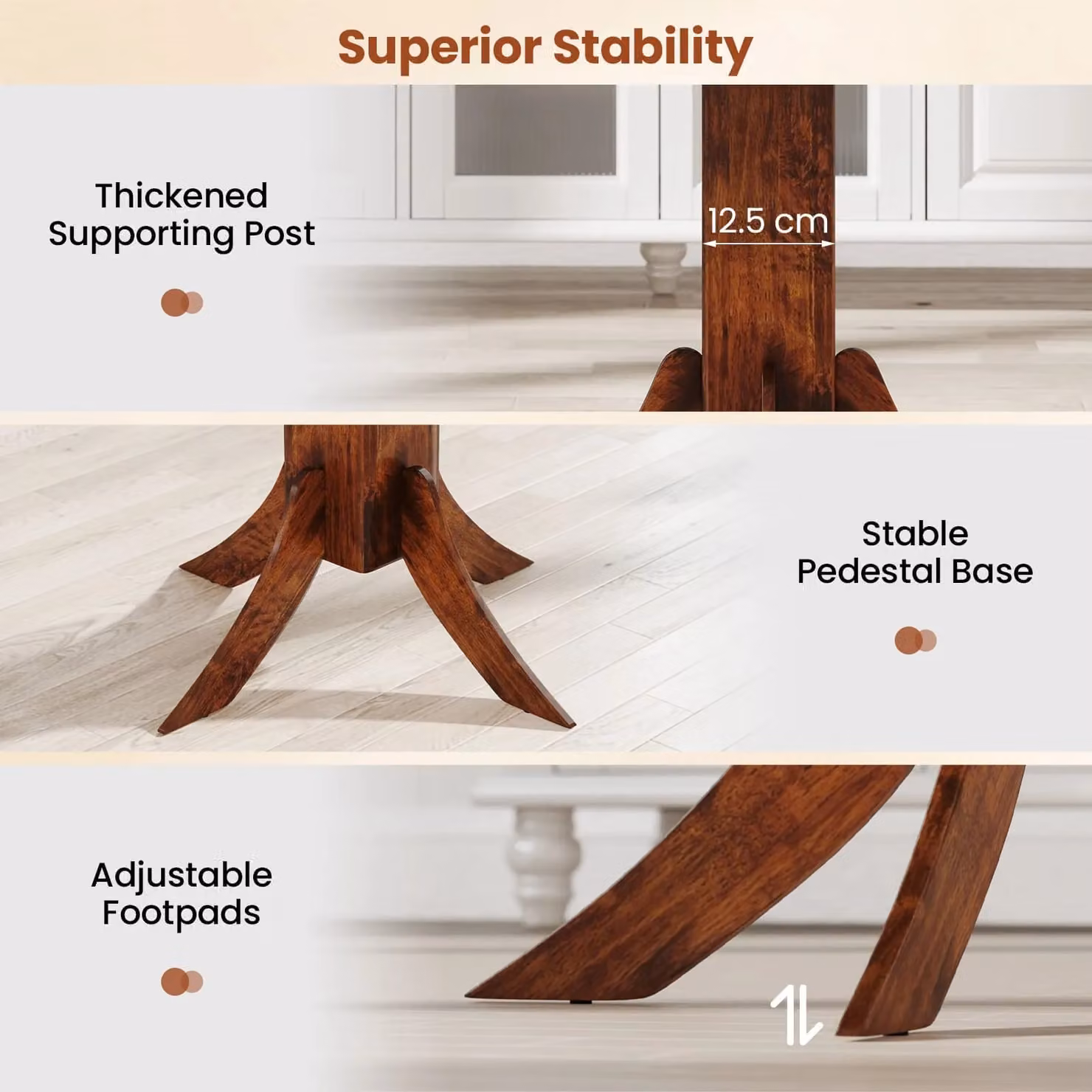 Gymax Square Wooden Kitchen Dining Table with Pedestal Base in Brown, W/D/H: 84 x 84 x 77.5 cm – 5