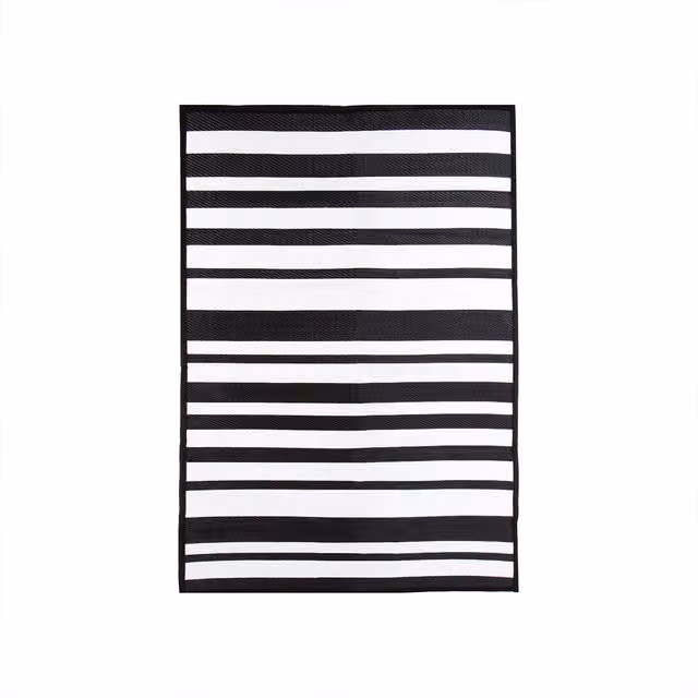 Charles Bentley Striped Woven Indoor Outdoor Rug in Black and White, W/D/H: 170 x 120 cm