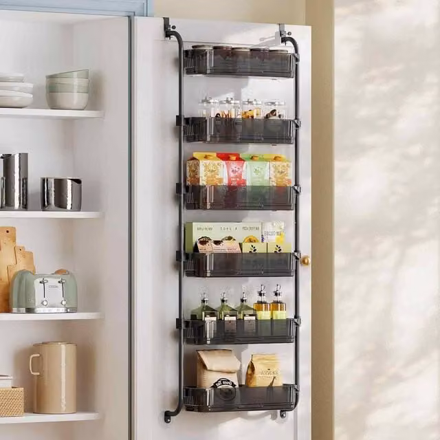 The Bazaarist Over Door Pantry Organiser with 6 Adjustable Baskets, Black