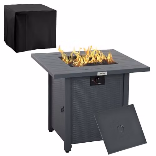 Outsunny Rattan-style Grey Propane Gas Fire Pit Table with 40,000 BTU Burner, W/D/H: 71 x 71 x 63 cm – 1