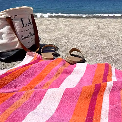 Allure Bath Fashions Striped Velour Cotton Beach Towel in Pink and Orange, W: 70 cm, L: 140 cm – 2