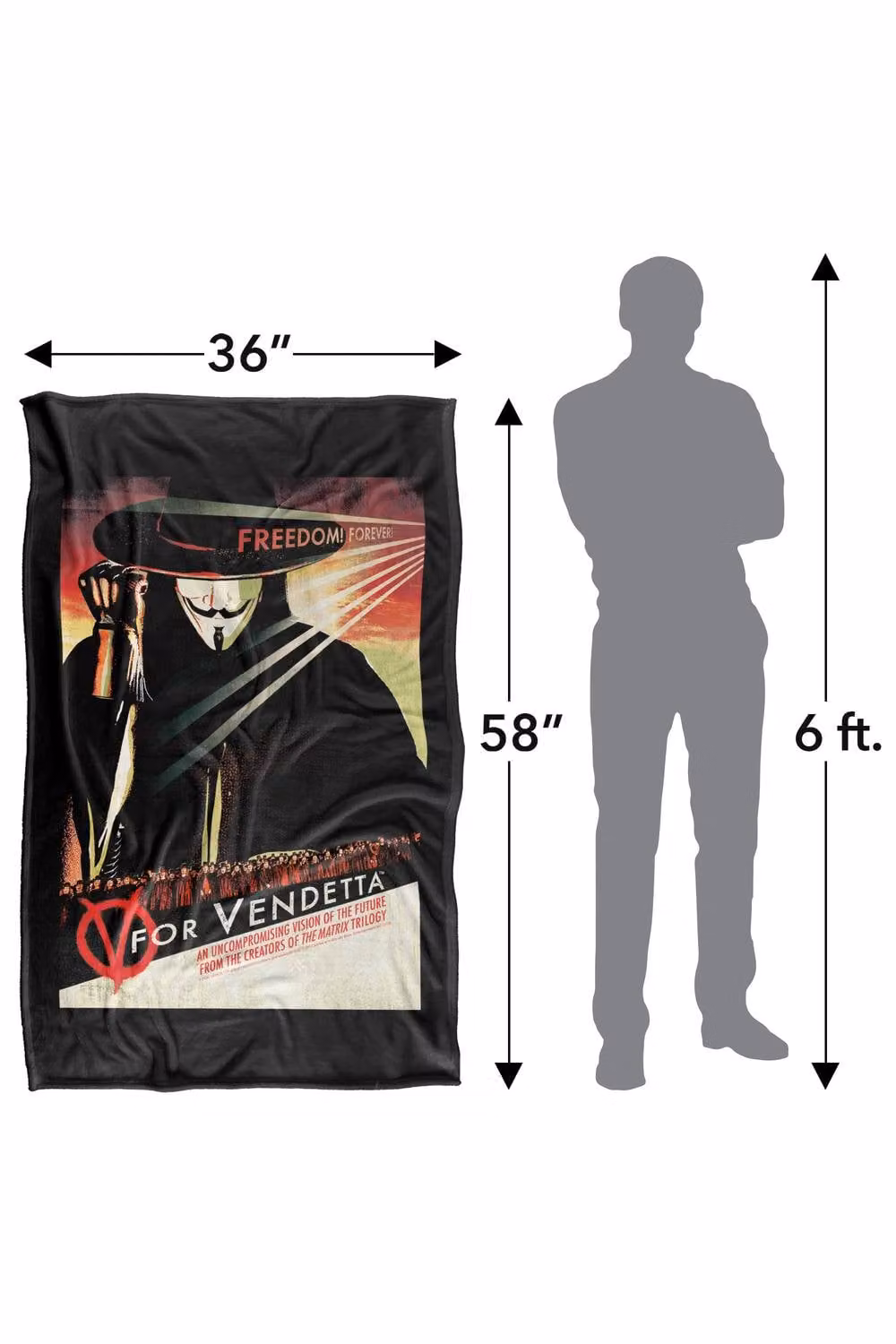 Warner Bros. V For Vendetta Freedom Forever Extra Large Silky Touch Super Soft Fluffy Polyester Throw Blanket in Black and Multicolour – 3