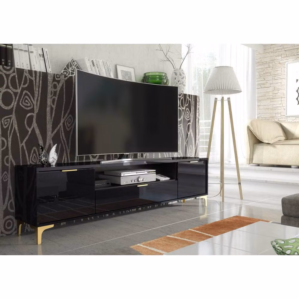 Mex Furniture LTD Goldline Glossy Black and Gold TV Unit – 6