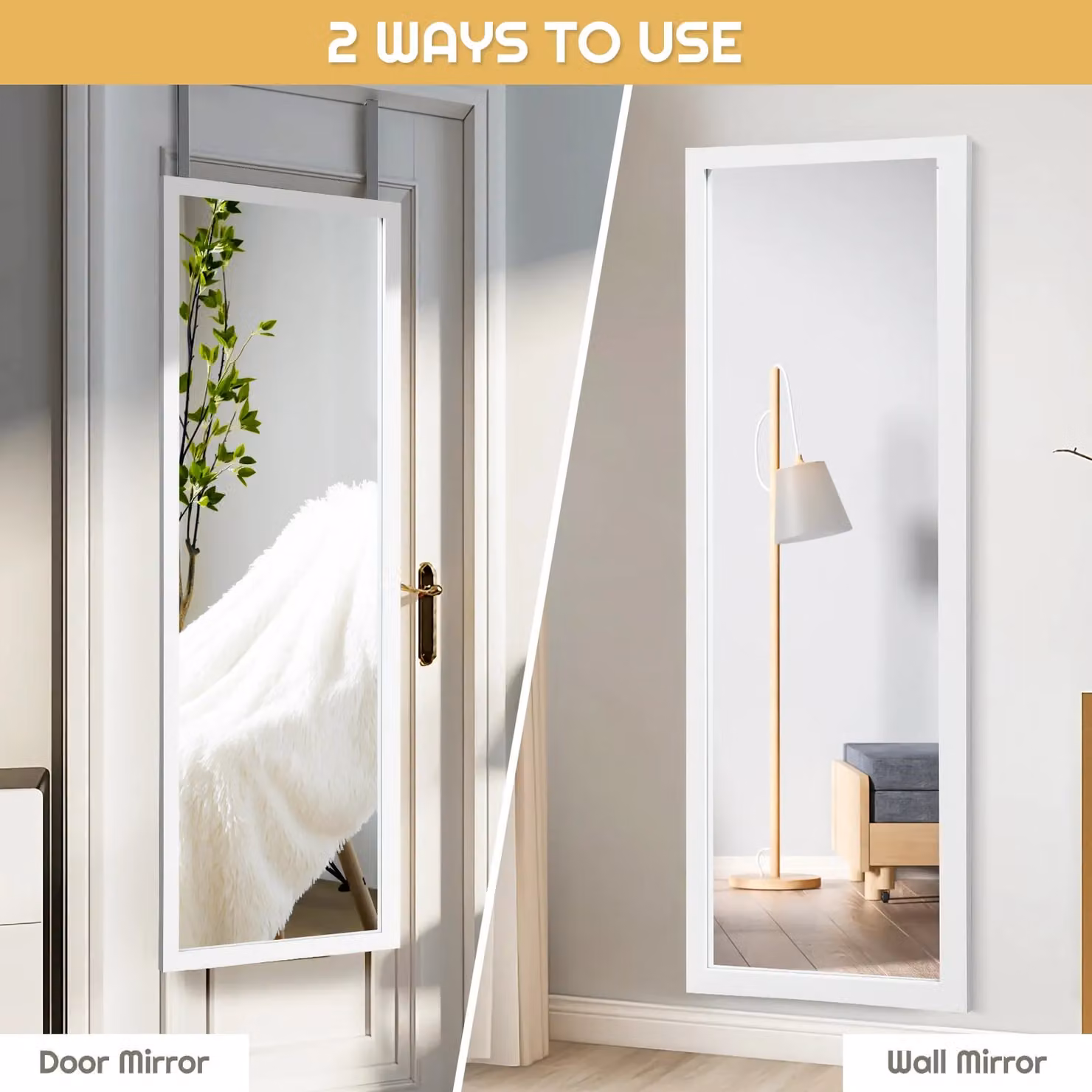 Gymax Full Length Hanging Body Mirror in White, W/H: 37 x 120 cm – 2
