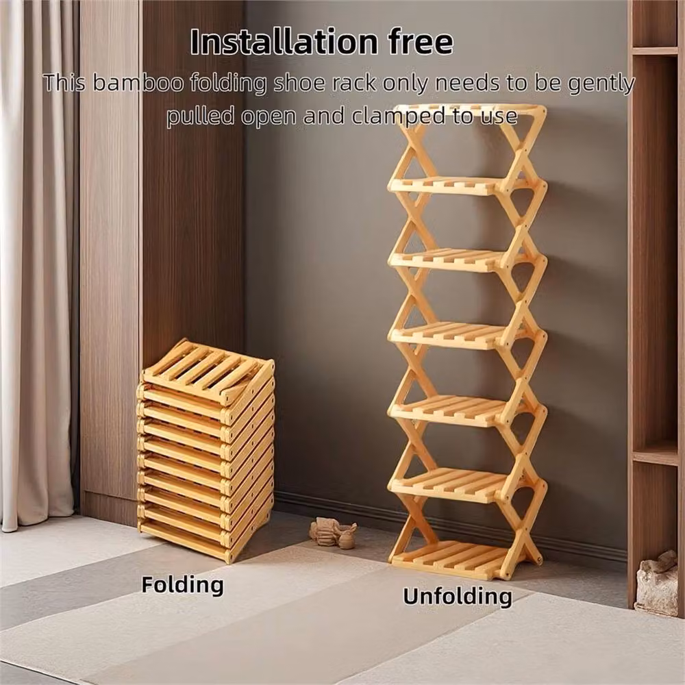 EONLION 7-Tier Folding Bamboo Shoe Rack in Natural Wood, Width: 50 cm – 3
