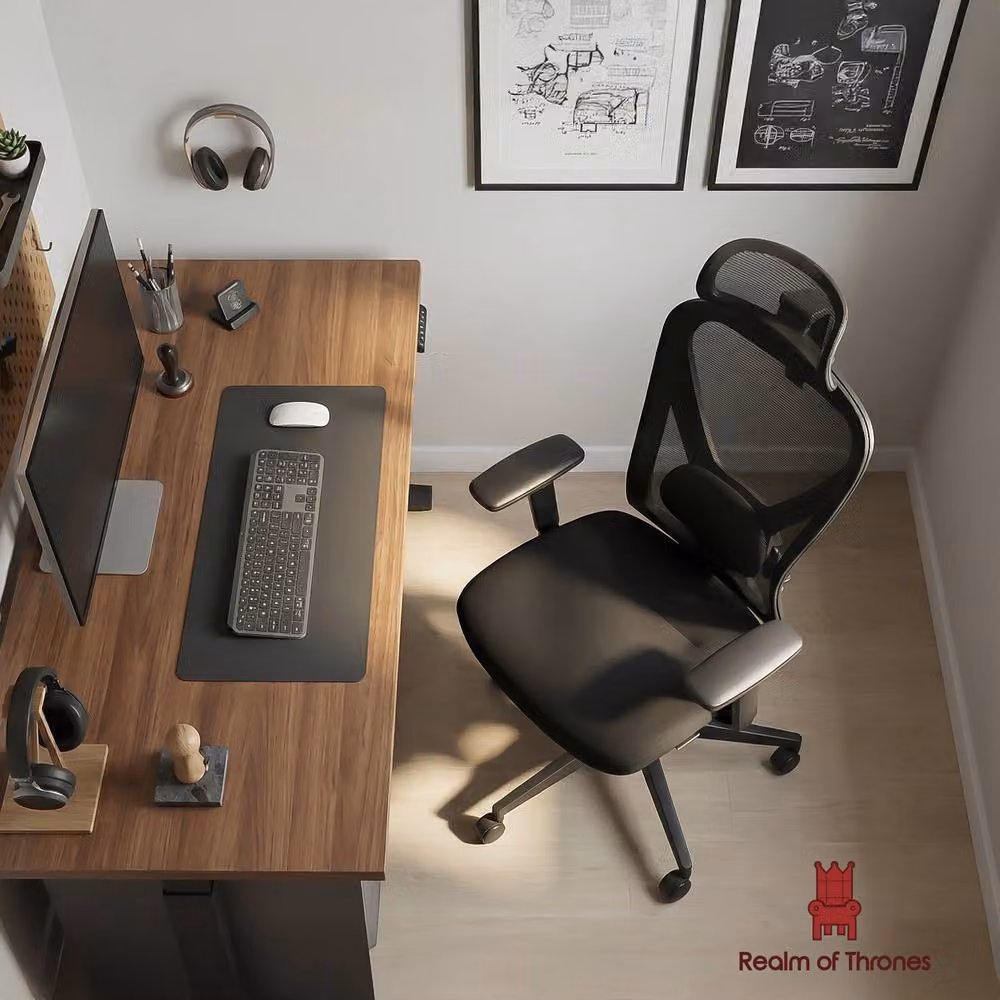 Realm of Thrones Ergonomic Mesh Swivel Office Chair with Headrest and 3D Armrests in Black – 3