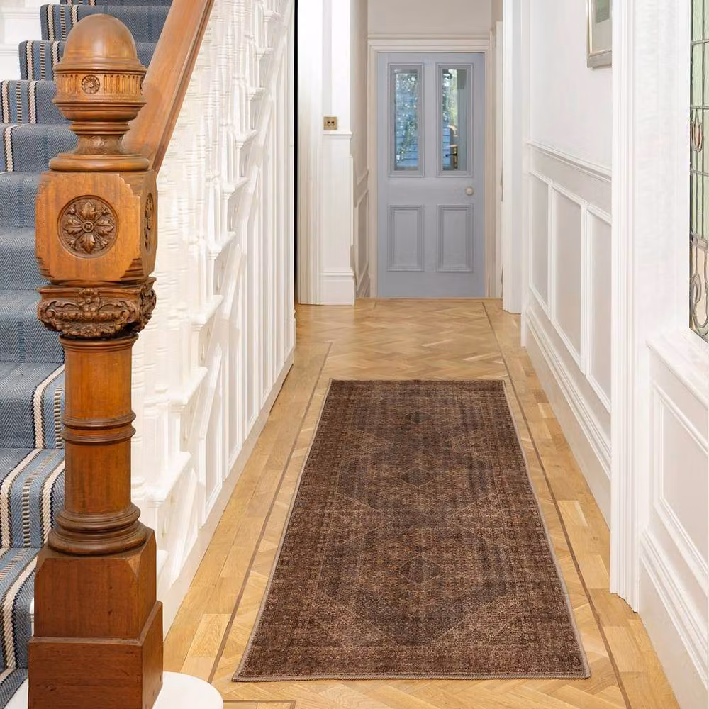 Kukoon Vintage Distressed Soft Pile Area Rug in Taupe Beige and Brown, W: 80 cm, L: 300 cm – 3