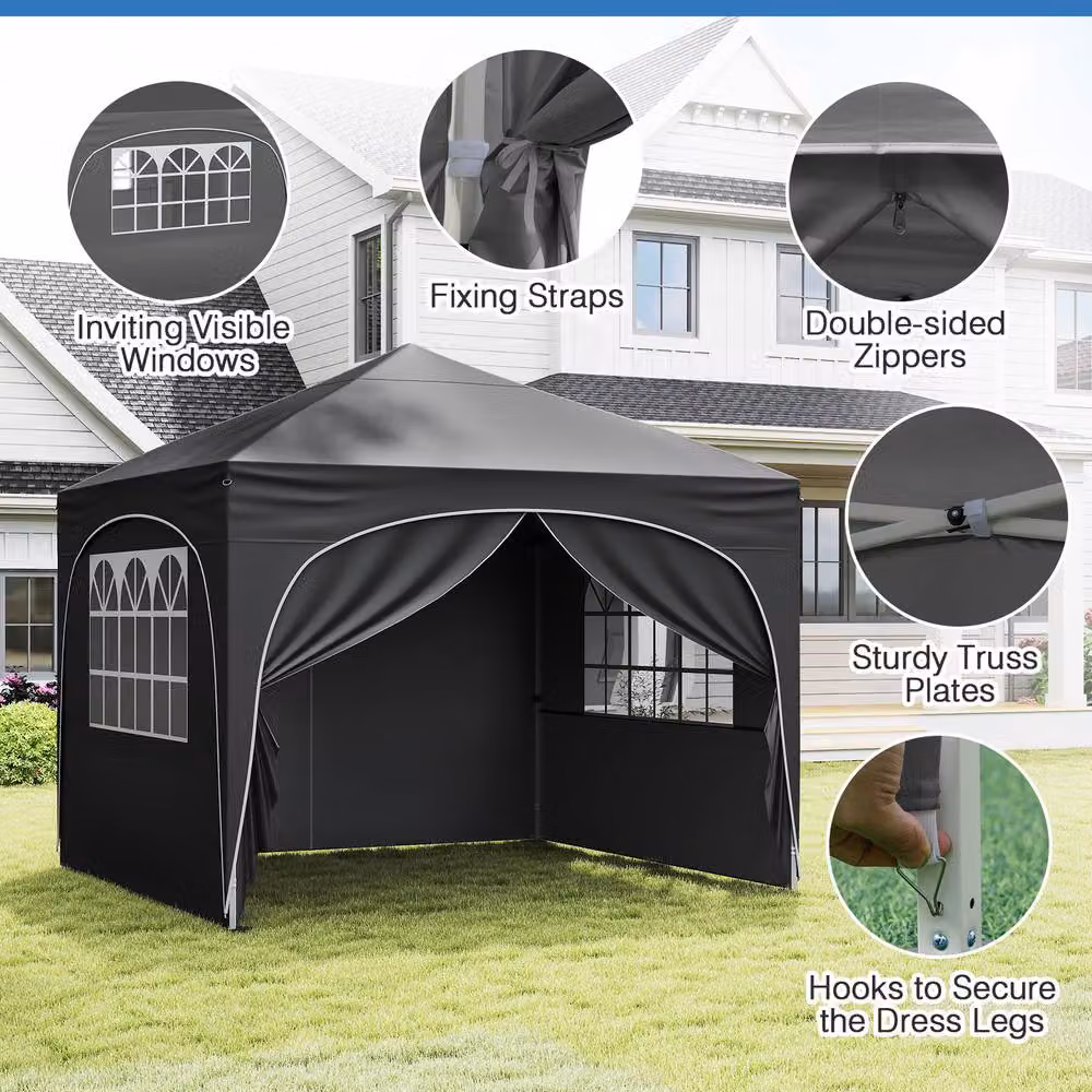 Costway Pop up Canopy Tent Portable Foldable Beach Sun Shelter, Grey/Silver, W: 300 cm, D: 300 cm, H: 286 cm – 5