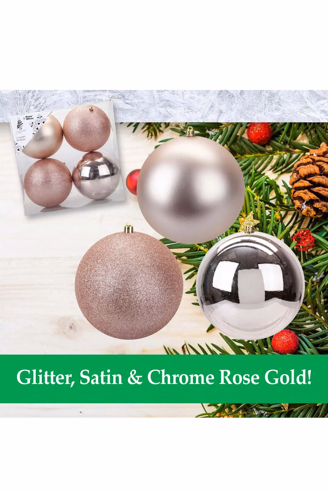 VFM Round Christmas Baubles in Gold, Multicolour and Pink, 10 cm – 2