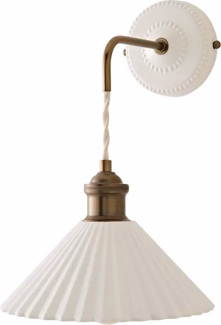 ValueLights Burford White and Gold/Brass Ceramic Ribbed Adjustable Drop Wall Light with Bulb