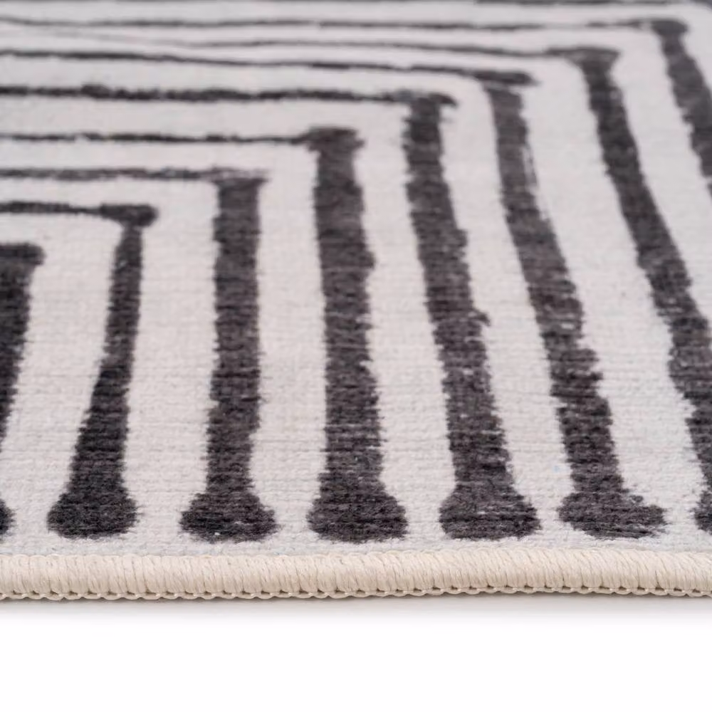 Kukoon Black & White Geometric Abstract Washable Long Hallway Runner Rug, W: 60 cm, L: 240 cm – 1