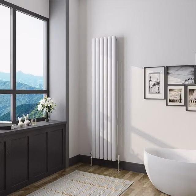 AicaBathroom Vertical Oval Column Double Radiator in White, H 160 cm x W 35.4 cm
