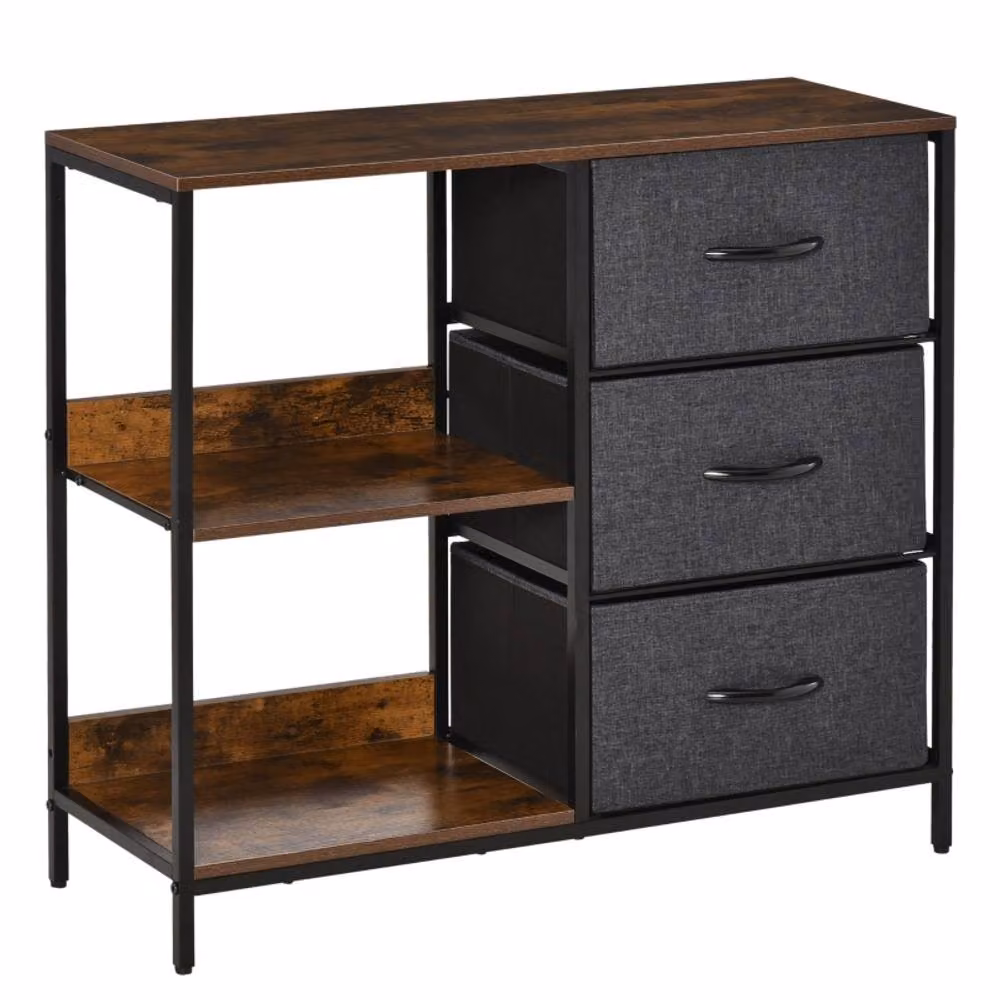 STILVORA Modern Black Chest of Drawers with 3 Drawers and Shelves – 4