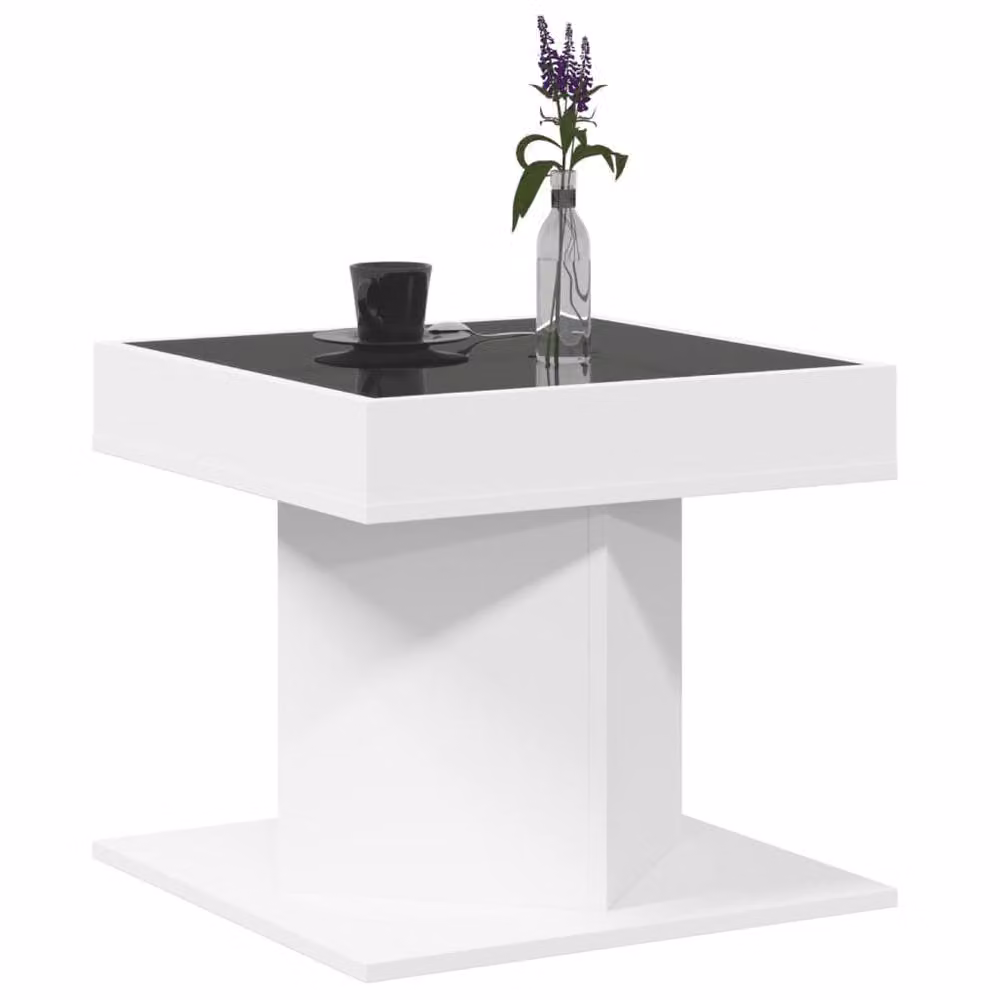 Berkfield Home White LED Coffee Table in Engineered Wood, W/D/H: 50 x 50 x 45 cm – 2
