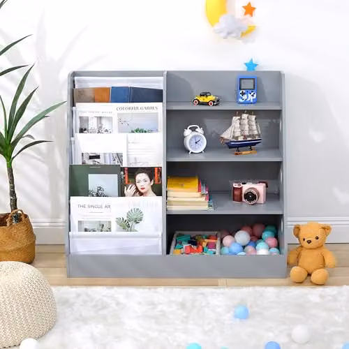 Duffy Childrens 5 Tier Bookcase and Toy Storage Shelf in Grey – 2