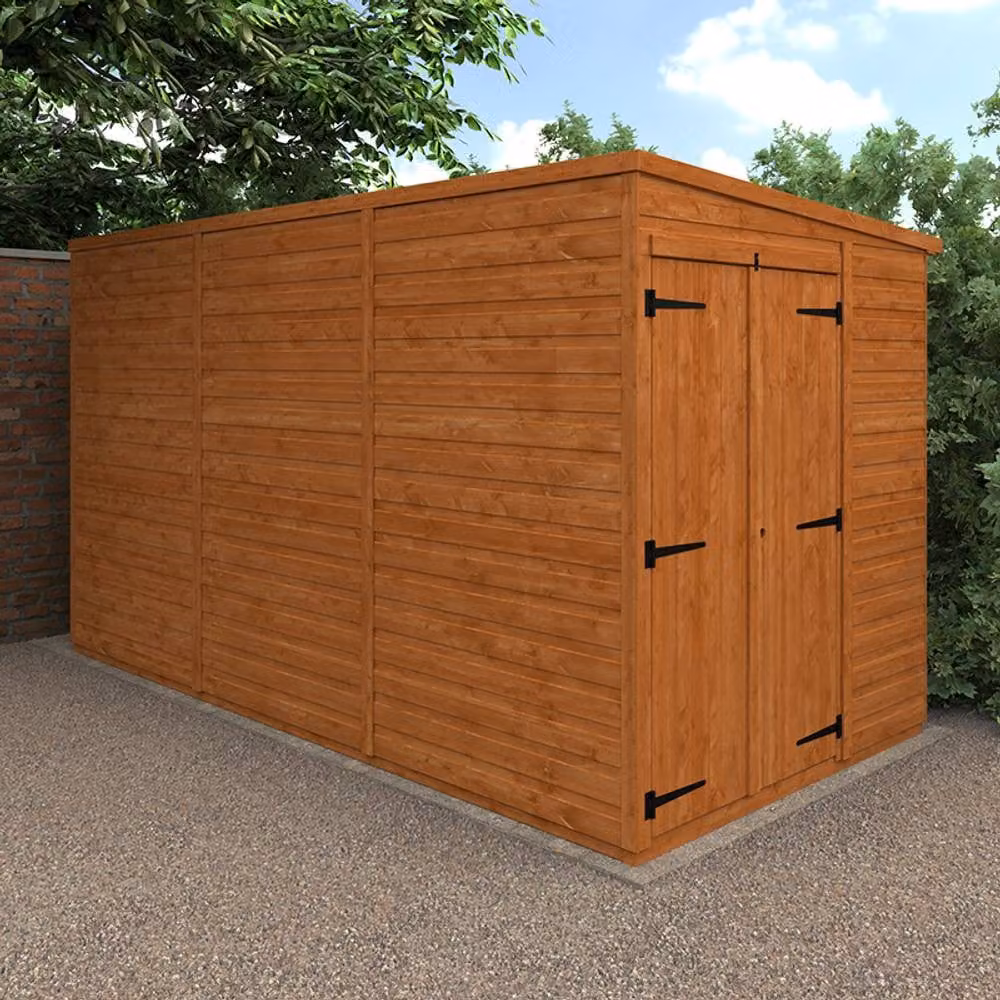 Buttercup Farm 12x6 Flex Pent Double Door Windowless Wooden Play House in Burnt Orange, L353.8 x W175 x H203 cm – 2