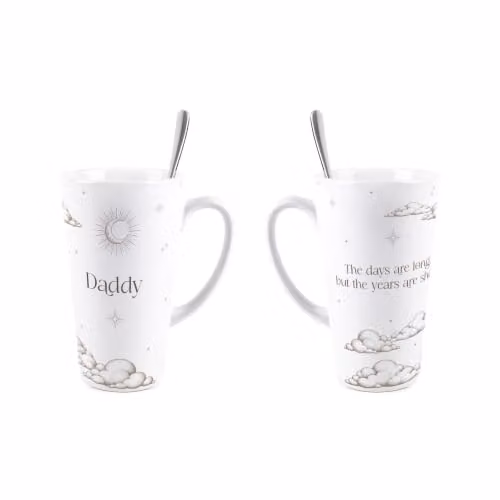 Purely Home New Parents Tall Latte Mugs and Spoons Gift Set in White – 3