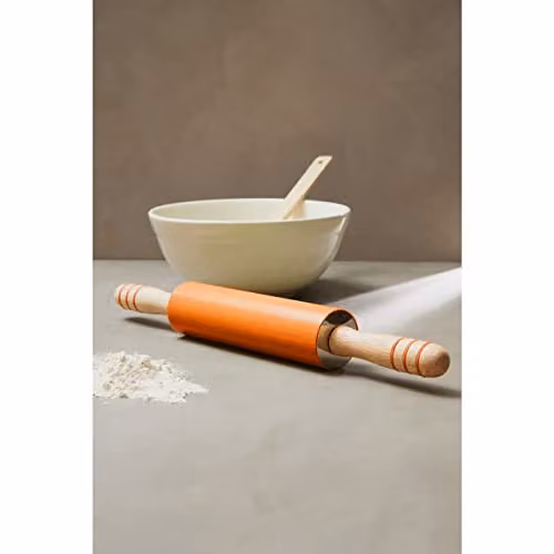 Premier Housewares Zing Non-Stick Silicone and Wood Rolling Pin, Orange – 3