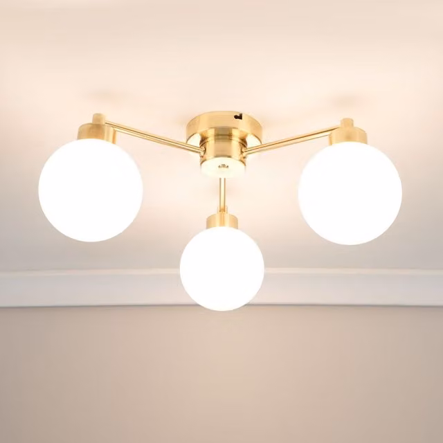 ValueLights Jonah 3 Arm Globe Ball Shade Flush Ceiling Light in Gold with LED Bulbs