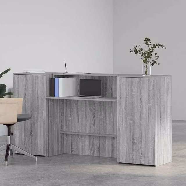 Berkfield Home Grey Sonoma Reception Desk in Engineered Wood, W/D/H: 200 x 50 x 103.5 cm – 1