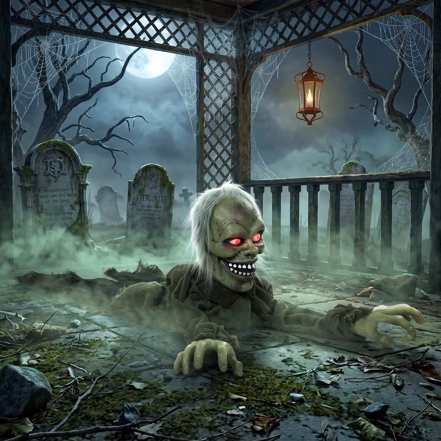 HOMCOM Halloween Animatronic Crawling Zombie Decoration with Light-Up Eyes and Creepy Sound in Grey, Black and Red – 2