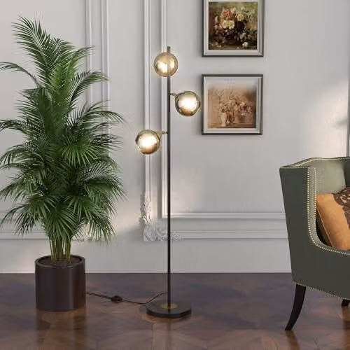 HOMCOM 3-Light Tree Floor Lamp with Glass Sphere Shades in Grey and Black, Height: 162 cm – 2
