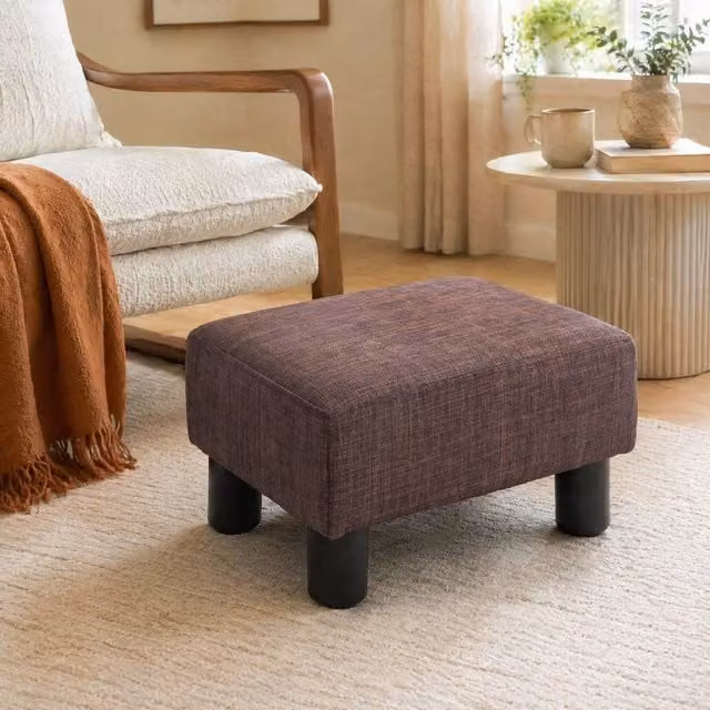 STILVORA Modern Rectangular Fabric Footstool with Brown Wooden Frame – 1