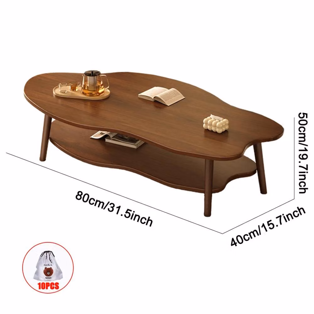 KORVIXA Brown 2-Layer Modern Cloud Coffee Table with Rounded Edges and Serving Tiers, W/D/H: 50 x 40 x 40 cm – 2