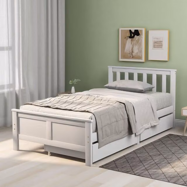 AKA White Solid Pine Single Storage Bed with Drawers, W/D/H: 90 x 190 x 196 cm – 1