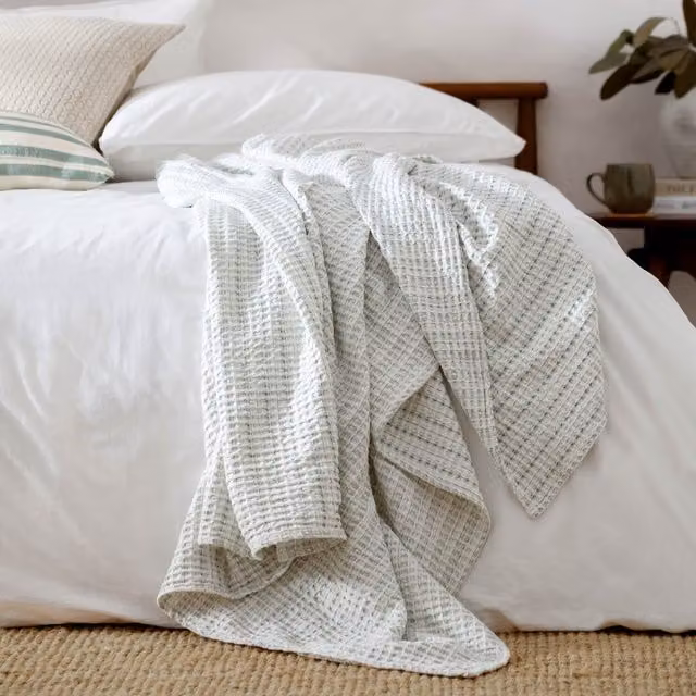 Make It A Home Reversible Waffle Pique Cotton Bedspread in Green Eucalyptus