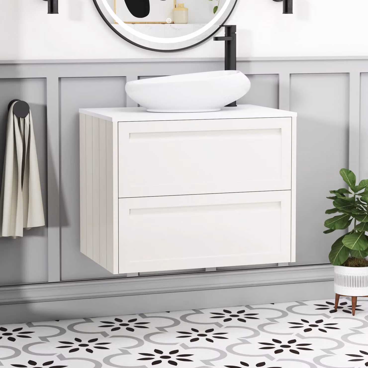 Royal Bathrooms Elmore 700mm Classic White Wall Hung Vanity Unit with 2 Drawers and Nova Basin