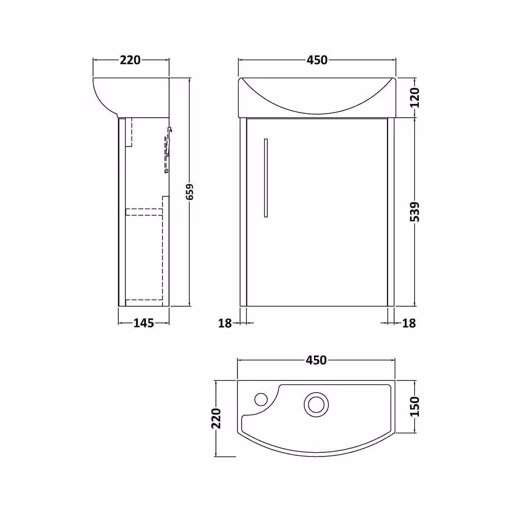 Balterley Winshill Right-Hand 1 Door Cloakroom Vanity Basin Unit, Grey, Width: 44 cm – 2