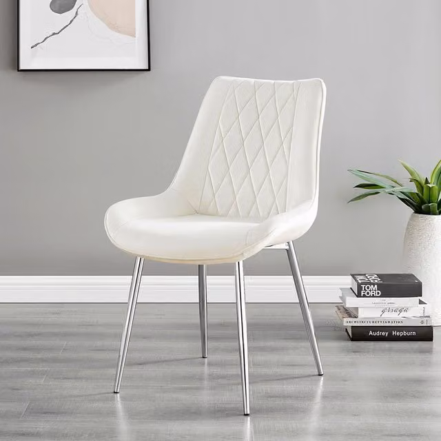 FurnitureboxUK Pesaro Set of 2 White Velvet Dining Chairs with Silver Metal Legs